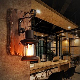 OEM L&aacute;mpara De Pared Negra De Estilo Vintage (madera + Cristal + Acero) De Estilo Industrial, Junto Al Espejo Del Recibidor, En El Bar