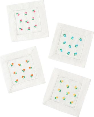 Tiramisu Set Of 4 Petite Blooms Linen Cocktail Napkins