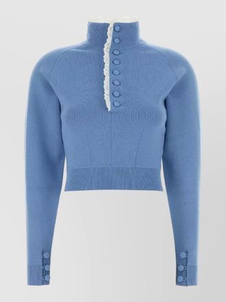 Chlo&eacute; wool sweater button detail cropped high neck