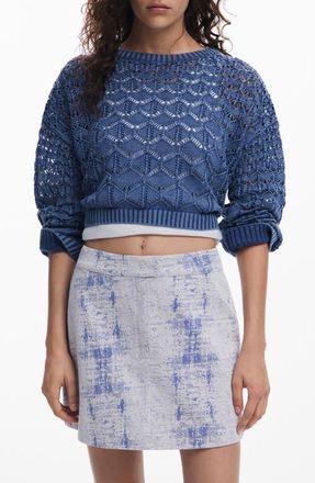 Desigual Cropped Open Knit Sweater in Blue at Nordstrom, Size Large