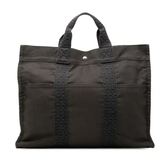Herm&egrave;s Her Line Black Gray Canvas Handbag Tote Bag (Pre-Owned)