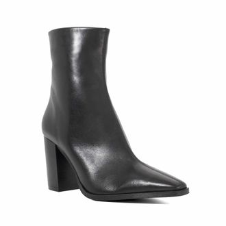 Dune London Womens Ladies Patently - Chisel Toe High Block Heel Ankle Boots - Black Leather - Size UK 5
