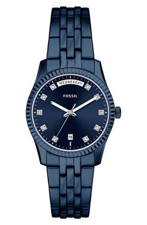 Fossil Scarlette Crystal Marker Navy Bracelet Watch, 34mm in Blue at Nordstrom