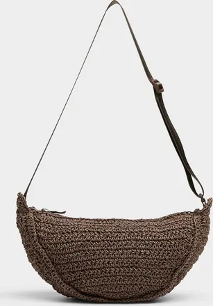 Simons Womens Half-moon braided straw crossbody bag