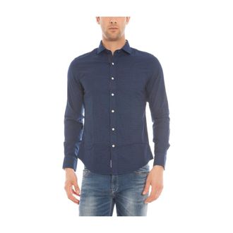 Armani Jeans Blouses Shirts - Heren - Casual Overhemden - Blauw - M - Katoen - Overhemden