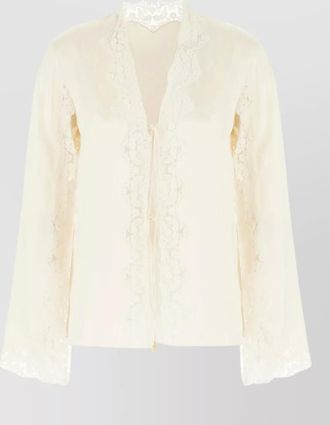 Alberta Ferretti long sleeve lace trim open front shirt