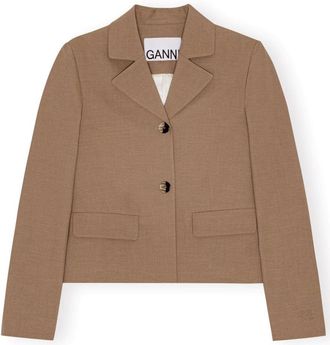 Ganni single-breasted blazer - women - Other fibres - 36 - Neutrals