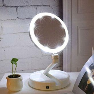 OEM Espejo De Aumento Port&aacute;til Plegable De 1x/10x Con Luz Led, Espejo De Maquillaje De Doble Cara, De Sobremesa, Funciona Con Pilas O Se Carga Por Usb
