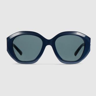 Gucci Geometric-frame Sunglasses, Blue