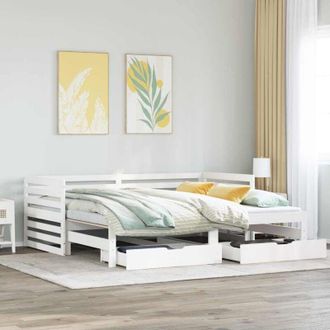 vidaXL Vidaxl - Sof&aacute; Cama Con Cajones Madera Maciza De Pino Blanco 90x200 Cm