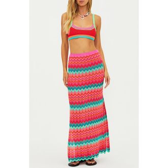 Beach Riot Ivana Stripe Open Knit Cover-Up Maxi Skirt in Strawberry Ice Chevron at Nordstrom, Size X-Small