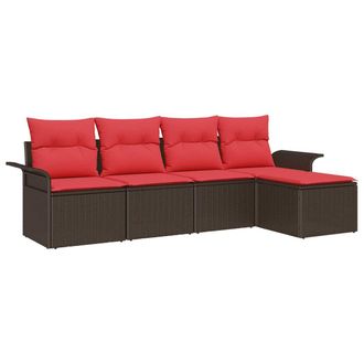 vidaXL Conjunto De Sof&aacute; De Jard&iacute;n 5 Pcs Marr&oacute;n Rat&aacute;n Sint&eacute;tico Vidaxl