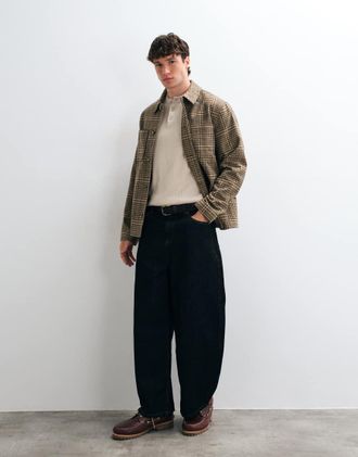 Asos shacket effetto lana con doppia tasca a quadri beige-Neutro