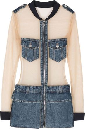 Coperni tulle-panels denim minidress - women - Elastane/Polyamide/Cotton - S - Blue