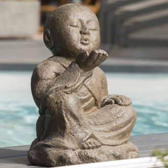 Wanda Collection Wanda Collection - Estatua De Jard&iacute;&shy;n Monje Shaol&iacute;&shy;n Feliz P&aacute;tina Marr&oacute;n Envejecida 40 Cm
