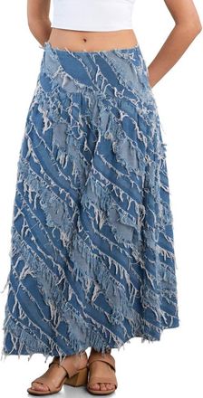 Wash Lab Denim Frayed Layers Denim Maxi Skirt in Light Denim Stitch at Nordstrom, Size 27