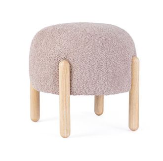 Konte Design Puf de tela efecto boucl&eacute; rosa antiguo y patas de madera de caucho