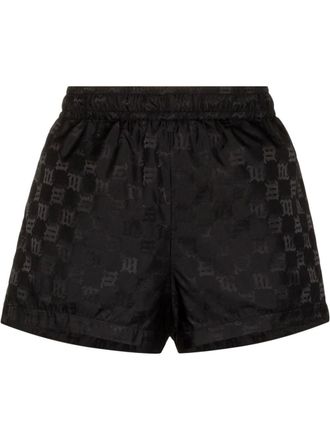 Misbhv monogram-print elasticated-waistband shorts - women - Polyamide/Polyester - M - Black