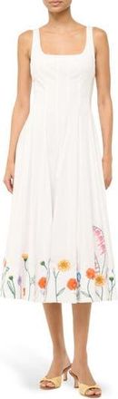 Staud Wells Embroidered Sleeveless Midi Dress in Seed Shop at Nordstrom Rack, Size 0