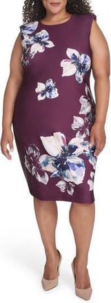 Calvin Klein Floral Sleeveless Scuba Sheath Dress in Aubergine Multi at Nordstrom Rack, Size 16W