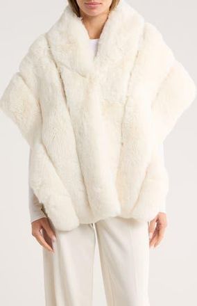 La Fiorentina Lace Trim Faux Fur Cape in White at Nordstrom Rack