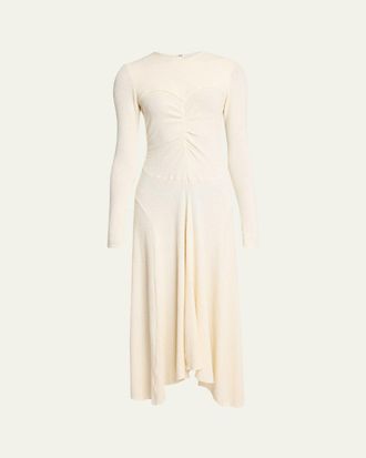 Isabel Marant Flora Ruched Boucle Long-Sleeve Midi Dress