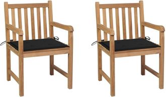 vidaXL Sillas De Jard&iacute;n 2 Uds Madera Maciza De Teca Con Cojines Negros Vidaxl