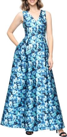 Alex Evenings Sleeveless Mikado Gown in Teal Multi at Nordstrom, Size 18
