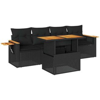 vidaXL Set Sof&aacute;s Jard&iacute;n Y Cojines 5 Pzas Rat&aacute;n Sint&eacute;tico Acacia Negro Vidaxl