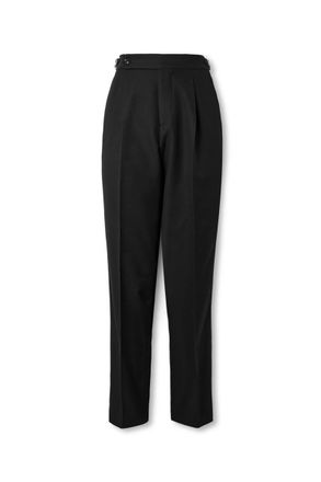 Brunello Cucinelli Tapered Pleated Satin-Trimmed Silk, Wool and Mohair-Blend Trousers