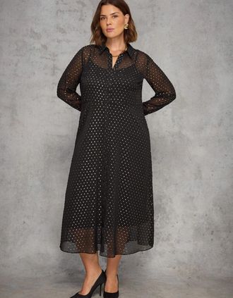 Live Unlimited London Womens Black Metallic Spot Button Through Midaxi Dress - Size: 28