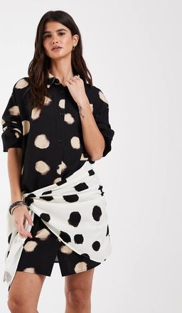 Asos vestito camicia a pois con sciarpa a contrasto-Multicolore