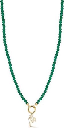 Ember Fine Jewelry 14K Yellow Gold Palm Tree Charm Beaded Necklace in Gold/green at Nordstrom Rack