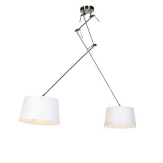 QAZQA R&uacute;stico L&aacute;mpara Colgante De Acero Con Pantallas De Lino Blanco 35 Cm 2 Luces - Blitz Acero /lino Cil&iacute;ndra /alargada /redonda Adecuado Para Led Max. 2 