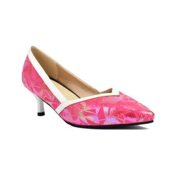 Generic Womens Pointed Toe Pumps Iridescent Geometric Pattern Contrast Trim Slim Stiletto Heel Closed Toe Slip On Shiny Surface Narrow Heel Fashion Dress Shoe