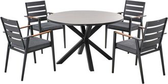 Beliani Conjunto De Jard&iacute;n De 4 Plazas Mesa De Aluminio Con Tablero Gris Sillas Negras Con Cojines Gris Maletto/taviano