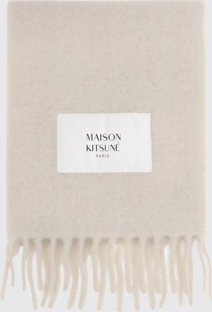 Maison Kitsun&eacute; Sciarpa in lana con patch logo e finiture sfrangiate