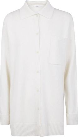 Max Mara Geribbelde gebreide polo shirt - Dames - Cashmere truien - Wit - S - Kasjmier - Truien & Vesten