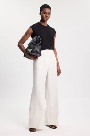 Karen Millen Womens Petite Polished Tailored Wide Leg Trouser - White - Size 10 UK