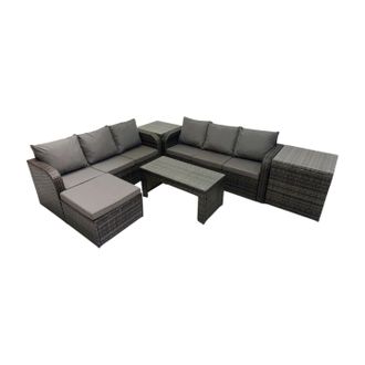 Fimous 3 Seater Sofa Coffee Table with Big Footstool 2 Side Tables Dark Grey