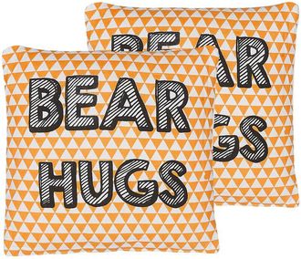 Beliani Conjunto De 2 Cojines Infantiles De Algod&oacute;n Naranja 40 X 40 Cm Estampado Patr&oacute;n Tri&aacute;ngulo Forma Cuadrada Habitaci&oacute;n De Ni&ntilde;os Radzkot