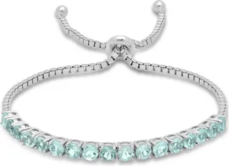 MAX + STONE 925 Sterling Silver Round Gemstone Bolo Adjustable Bracelet