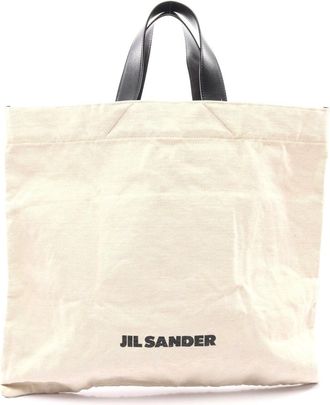 Jil Sander Canvas Leather Flat Shopper Tote Bag