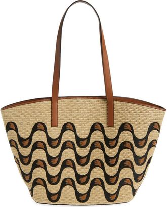 Farm Rio Large Embroidered Raffia Basket Tote in Natural Raffia And Black at Nordstrom
