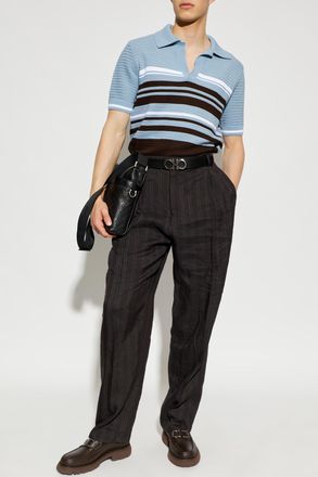 Ferragamo Polo With A Decorative Knit Pattern, Mens, Blue