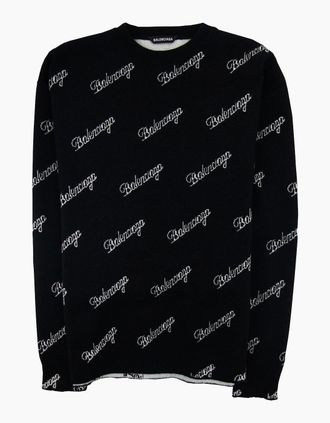 Balenciaga Mens Balenciaga All Over Script Jumper Black - Size: 36