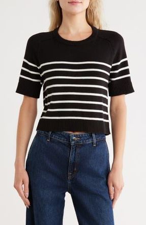 Vigoss Nautical Stripe Short Sleeve Sweater in Black/White at Nordstrom Rack, Size X-Large