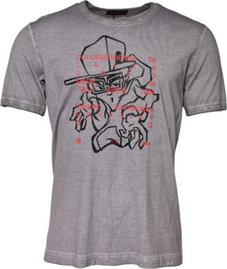Dolce & Gabbana Grijze Grafische Print Katoenen Crew Neck T-shirt - Heren - T-shirts - Grijs - XL - Katoen - Tops