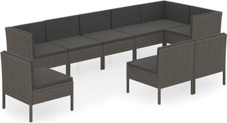 vidaXL Set De Muebles De Jard&iacute;n 9 Pzas Y Cojines Rat&aacute;n Sint&eacute;tico Gris Vidaxl