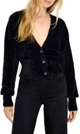Good American Fuzzy V-Neck Cardigan in Black001 at Nordstrom Rack, Size X-Small